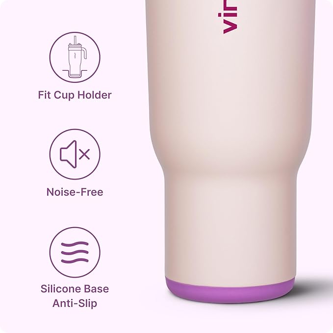 VINUR 40 oz Tumbler with Handle-Stainless Steel Vacuum Insulated Tumbler Cup for Travel, Reusable Coffee Mug with Lid and Straw (Pink)