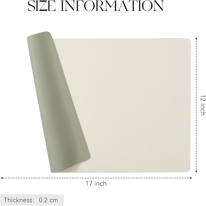 MOSAYT Vinyl Placemats Set of 4, Heat Resistant Place Mats 100% Waterproof Washable & Wipeable Faux Leather Reversible Table Mats for Kitchen Dining Party Indoor Outdoor, 12" x 17", Beige/Sage Green