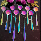 9 Pcs Flower Spoon Coffee Teaspoon Set, ESRISE Stainless Steel Tea Spoon for Tea Party Decorations (Multi)
