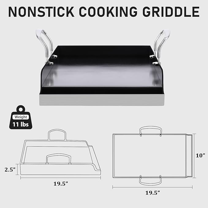 Utheer 19.5" x 10" Ceramic Nonstick Stainless Steel Griddle for Gas, Charcoal & Grill, Large Stove Top Griddle, Non-Toxic, PFAS/PFOA/PTFE Free, Oven Up to 500°F, for BBQ, Camping & Kitchen