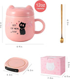 Bsigo Coffee Mug Warmer & Best CAT MOM Ever Mug Set, Electric Candle Mug Warmer 8H Auto Shut Off, Home & Office Beverage Cup Coffee Warmer for Desk, Cat Lover Mom Sister Birthday Women Mothers Day
