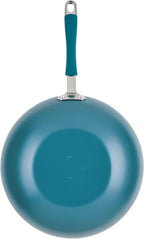 Rachael Ray Cucina Ceramic Nonstick Stir Fry Pan and Lid, 11 Inch Non Stick Wok Pan, Dishwasher Safe - Marine Blue