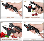 Cherry Pitter, Stainless Steel Olive and Cherries Pitters Corer Tool with Space-Saving Lock Design, Multi-Function Fruit Pit Remover for Cherry Jam (Black)