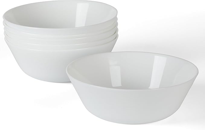 Martha Stewart Opalton 6 Piece 6 Inch Bowls, Lightweight Chip and Break Resistant Soup/Cereal Bowl