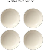 JoyJolt Mesa 30oz Stoneware Pasta Bowls Set of 4, Salad and Serving Bowl for Kitchen, Oatmeal, Soup, Dinner - Matte Linen White, Dishwasher and Microwave Safe, Wide and Shallow Plate