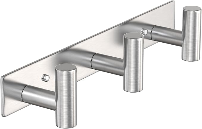 VAEHOLD Silvery Hat and Coat Wall Mount Rack - 3 Hooks for Robes, Bags, Keys, and Towels - Bathroom Towel Hanger Organizer (1 Pack)