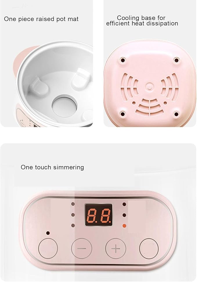 Jiawu Electric Stew Pot, 200W 1L Digital Rice Cooker With Lid, Small Ceramic Cooker Built-in Timer, Makes Soups, Porridges, Grains and Cereals for Individuals (US)