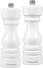 Cole & Mason London Refillable Spice Mill - Kitchen & Home Accessory - Salt & Pepper Grinder Set - Salt Mill with Ceramic Mechanism - Pepper Mill with Carbon Steel Mechanism - 7", White Gloss