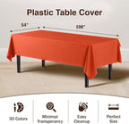 Exquisite 12-Pack Premium Plastic Tablecloth 54in. x 108in. Rectangle Table Cover - Orange