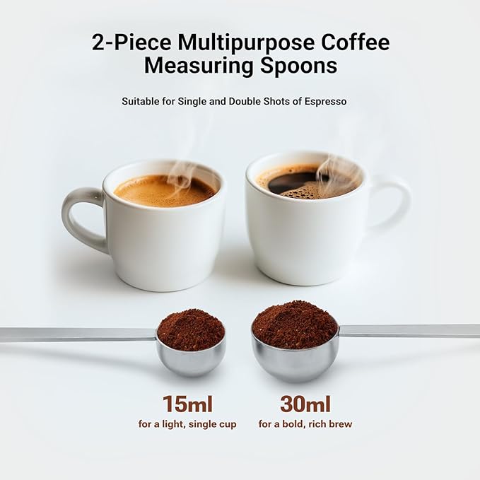 2PCS Coffee Scoop Set,1 Tbsp (15ml) & 2 Tbsp (30ml) Coffee Measuring Spoons,for measuring ground coffee, protein powder, tea,Silver long-handled measuring spoon,for deep jars,coffee bags.