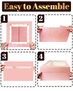 qiqee 12x12x6 Cake Box, 18 Sets Pink Cake Box with Window ＆ 18 Sets 8" Cake Round Boards, 8inch Cake Containers, 10 Meters Silk Ribbon