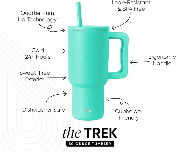 Simple Modern 30 oz Trek Tumbler with Handle and Straw Lid | Cup Holder Friendly Insulated Stainless Steel Travel Mug | Tropical Wave