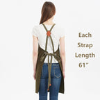 AFUN Chef Aprons for Women Men with Large Pockets, Cotton Canvas Cross Back Water Repellent Work Apron, Size M to XXL (Greygreen)