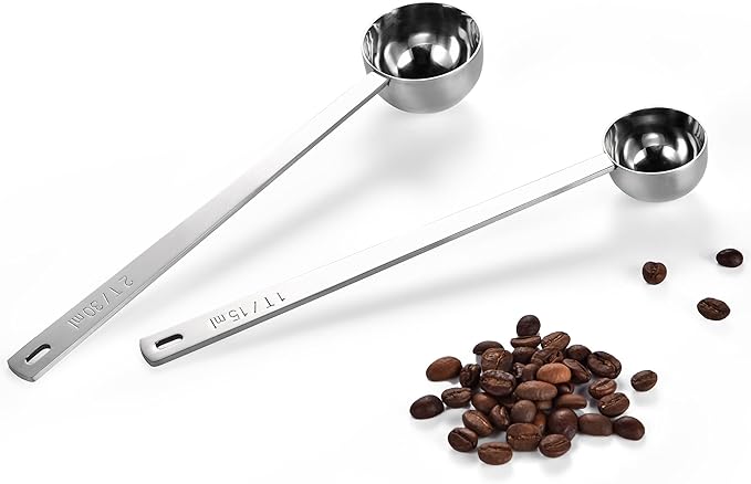 U-Taste Coffee Scoop 1&2 Tablespoon: 18/8 Stainless Steel Measuring Scooper for Ground Coffee, Bean, Powder, Espresso, 6.9in Long Handle Metal Meaure Spoon for Canister, Jar(1&2Tbsp/15&30ml, Silver)