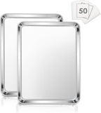 E-far Baking Cookie Sheet Set of 2, 12.4”x9.7” Stainless Steel Baking Sheet Pan for Oven with 50 Parchment Paper, Rectangle Baking Tray for Cooking Roasting, Rust Free & Heavy Duty, Dishwasher Safe
