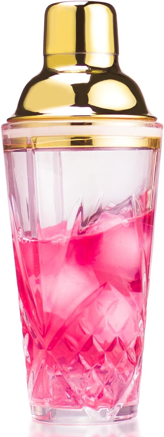Cocktail Shaker, 14.5 Oz Glass Drink Shakers Cocktail for Bars, Whiskey, Cocktails, Gold
