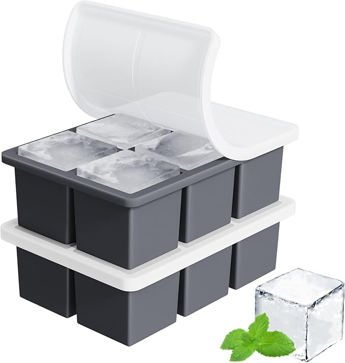 Large Ice Cube Tray for Whiskey: FDDBI Silicone Ice Cube Trays with Lid - 2Pack Big Square Old Fashioned Ice Cube Maker for Cocktail - 2inch Huge Cubed Ice Trays for Whisky