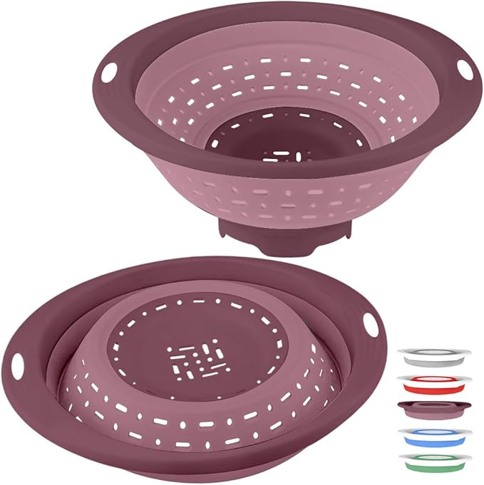 QiMH Collapsible Colander and Strainer, 5 Quart(1.25 gal) BPA Free & Dishwasher-safe Silicone Foldable Strainer, Heavey Duty Kitchen Drainer Basket for Pasta, Veggies and Fruits