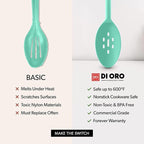 DI ORO Silicone Spoons for Cooking - Large Kitchen Spoons for Mixing, Serving, & Stirring - 600°F Heat-Resistant Non Stick Utensils – Big Solid & Slotted Basting Spoons - Dishwasher Safe (2pc, Mint)