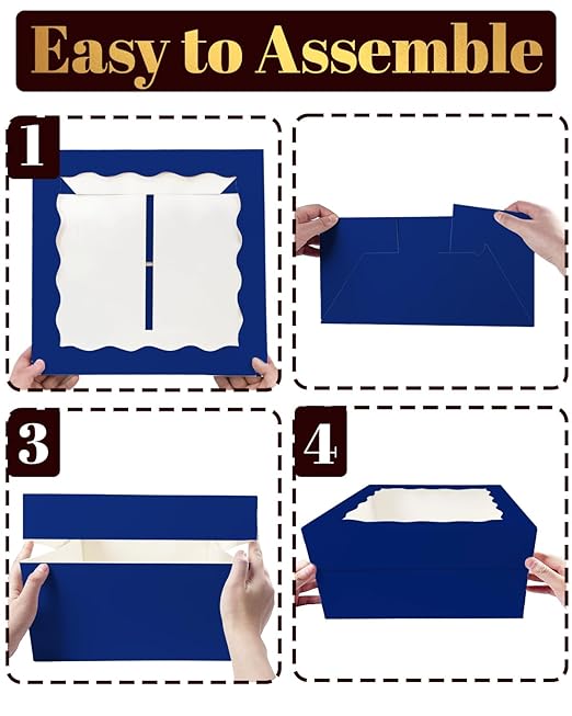 qiqee 12x12x6 Cake Box, 18 Sets Deep Blue Cake Box with Window ＆ 18 Sets 12" Deep Blue Cake Round Boards, 12inch Cake Containers