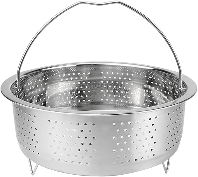 Metal Steamer Insert Steaming Rack with Handle Stainless Steel Steamer Basket Rice Cooker Steaming Basket for Kitchen Dim Sum Dumplings Bun（22cm）