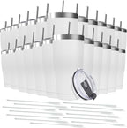 25 Pack 30oz Stainless Steel Tumblers Bulk Reusable Travel Mugs with Lid, Double Wall Powder Coated Coffe Cup for Home, Office, Outdoor Suitable for Vehicle Cup Holders White