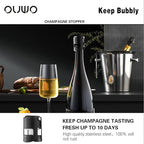 Champagne Sealer Stopper 6 Pack Stainless Steel Sparkling Wine Bottle Stoppers，Leak-Proof Bubble Retaining Saver，Suitable for Champagne Prosecco Cava and Sparkling (Black)