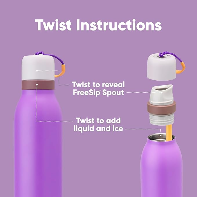 Owala FreeSip Twist Insulated Stainless Steel Water Bottle with Straw for Sports and Travel, BPA-Free, 18-oz, Purple (California Grapevine)