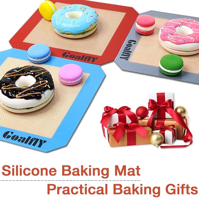 8 Inch Square Silicone Baking Mat, Set of 3 Silicone Cooking Mat for 8 Inch Cake Pan, Silicone Mat for Baking, Silicone Mat for Baking Sheet (Red, Blue, Grey)