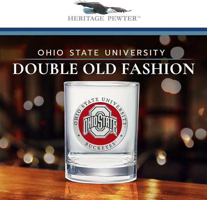 Heritage Pewter Ohio State Double Old Fashion | Double Rocks Glass 14 OZ for Liquor | Expertly Crafted Pewter Glass