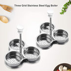 JTLB Stainless Steel Egg Poachers 3 Grids Non Stick Egg Cups for Quick Cooking and Breakfast Tool (Silver)