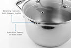 Rorence Stainless Steel Saucepan Sauce Pan with Pour Spout & Glass Lid with Strainer - 3.7 Quart