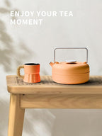 Toptier Teapot with Removable Infuser, Cast Iron Tea Kettle Stovetop Safe, Solid Geometry Cylinder Design Tea Pot Coated with Enameled Interior for 27 Ounce (800 ml), Yellow to Orange