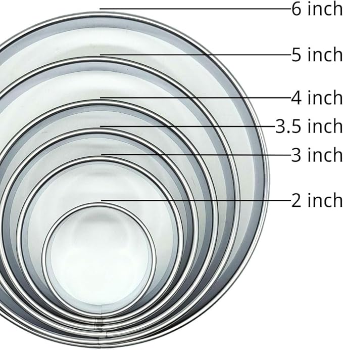 Doczen 6 Pcs Round Cookie Cutter Set (2, 3, 3.5, 4, 5, 6 Inch) - Round Cookie Cutter 4, 5, 6 Inch, Stainless Steel