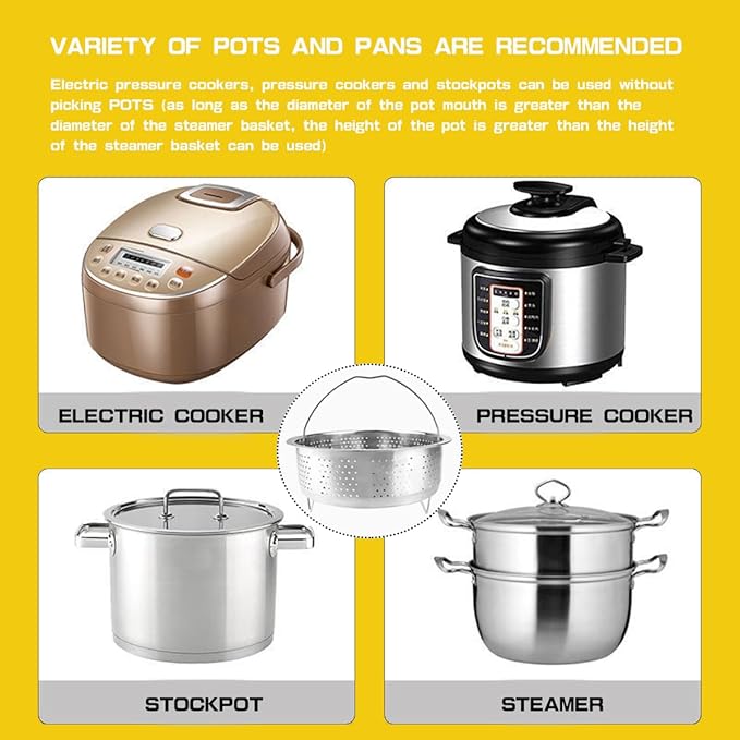 Metal Steamer Insert Steaming Rack with Handle Stainless Steel Steamer Basket Rice Cooker Steaming Basket for Kitchen Dim Sum Dumplings Bun（22cm）