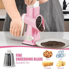 KEOUKE Rotary Cheese Grater Hand Crank Pink - Shredder Slicer Grinder 3 Stainless Steel Blades, Stable Suction, Labor-Saving Handle, Safe Kitchen Tool for Cheese, Vegetable, Nuts, Chocolate