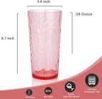 Yalin 24-Ounce Plastic Tumbler Acrylic Drinking Glasses, Reusable Plastic Cups, Stackable, BPA-Free, Shatter Proof, Dishwasher Safe, Set of 8 (Pink)
