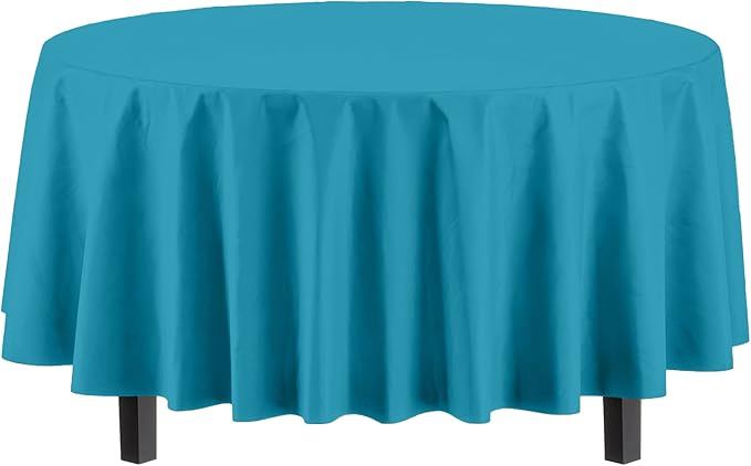 Exquisite Party Solids 12-Pack Premium Plastic Tablecloth 84in. Round Table Cover - Turquoise