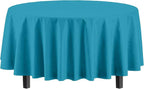 Exquisite Party Solids 12-Pack Premium Plastic Tablecloth 84in. Round Table Cover - Turquoise