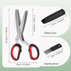 Herb scissors, Multipurpose Cutting Shears with 5 Blade Kitchen Salad Scissors, Safety Cover and Cleaning Comb for Chopping Cilantro Onion Basil Chive Parsley, Black