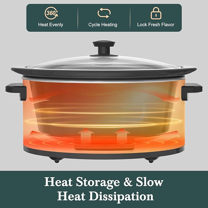 8-Quart Programmable Slow Cooker with Timer Keep Warm - Small Kitchen Appliance for Family Dinners - Serves 6+ People - Heat Settings: Keep Warm(White, Black Liner)