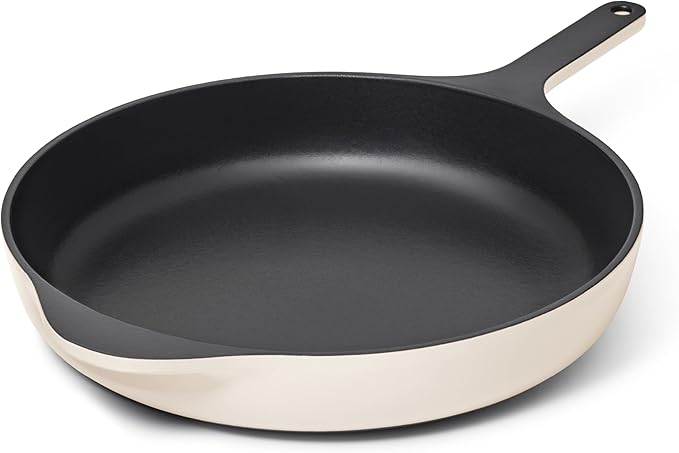 Caraway Cast Iron Skillet - 12” Enameled Cast Iron Pan With 3 Layer Enamel Coating - No Seasoning Required - Compatible With All Stovetops - Free From Forever Chemicals - Cream