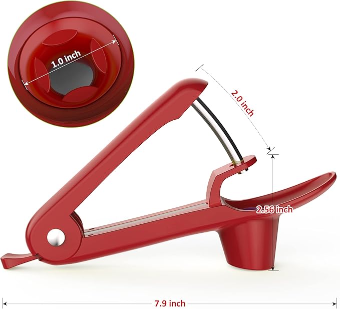 Cherry Pitter - Ordekcity Stainless Steel Cherries Corer Pitter Tool with Hand-held Push Design, Save Time & Space for Making Cherry Jam with Lock Design(Red)