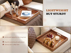 Large Ottoman Tray for Living Room, 20" Extra Large Tray for Ottoman Square Acacia Serving Trays with Handles for Coffee Table, Breakfast, Appetizers, Dinner