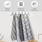 Assorted Kitchen Towels 100% Cotton Large 16x26 Inch Set of 5 - Soft Highly Absorbent Durable Reusable - Perfect for Drying Cleaning Everyday Kitchen Use - Quick Drying Dish Towels Grey