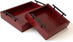 Set of 2 Serving Tray with Handles - for Coffee Table, Breakfast, Dinner Kitchen Living Room Bedroom, Home Decor for All Occasions, Red, Size S+M