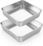 LIANYU 2 Pack 9 x 9 Inch Square Cake Pan, Stainless Steel Baking Lasagna Brownie Bread Pan, Square Bakeware for Birthday Party Wedding, Oven & Dishwasher Safe