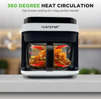 Nutrichef 5.8 Quart Air Fryer | 8-1 Preset Cook Modes | Transparent Fry Bowl for Best Cooking Results | Cook Shrimp, Steak, Fries, Wings, Chicken & More | Precise Temperature Control & Time | White