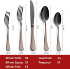20-Piece Black Silverware Set 18/0 Stainless Steel Flatware Brown Handle Cutlery Set Service for 4 Dinner Knives Forks Spoons Set Mirror Finish Dishwasher Safe