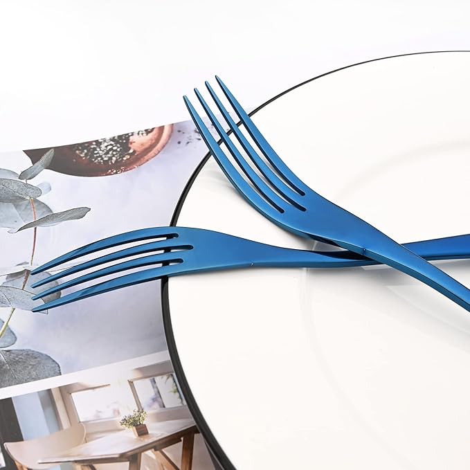 Blue Tableware 20Pcs Mirror Polished 18/10 Stainless Steel Luxury Flatware - Heavy Cutlery Set Service For 4 Include Knives/Forks/Spoons/Salad Fork/Teaspoon, Dishwasher Safe